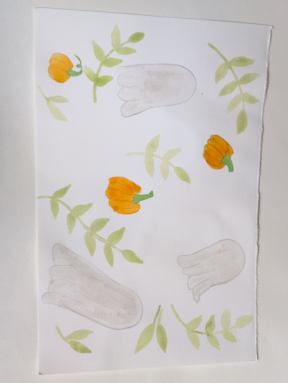 Watercolor Floral Ghost - Orange & Sage Green